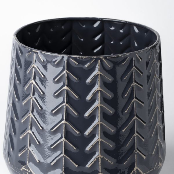 Gemma I Metal Glossy Dark Blue Chevron Vase 3