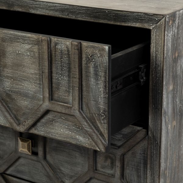 Genevieve I 39L x 16W Gray Fir Veneer And Metal Base 3 Drawer Accent Cabinet 10