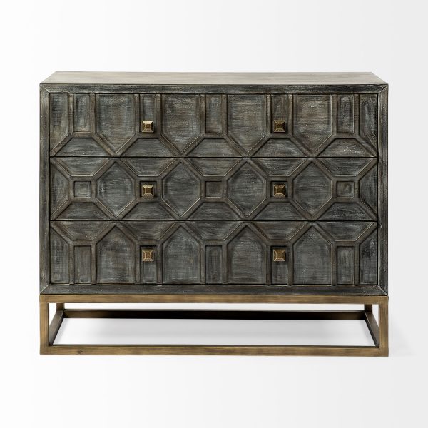 Genevieve I 39L x 16W Gray Fir Veneer And Metal Base 3 Drawer Accent Cabinet 4