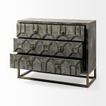 Genevieve I 39L x 16W Gray Fir Veneer And Metal Base 3 Drawer Accent Cabinet