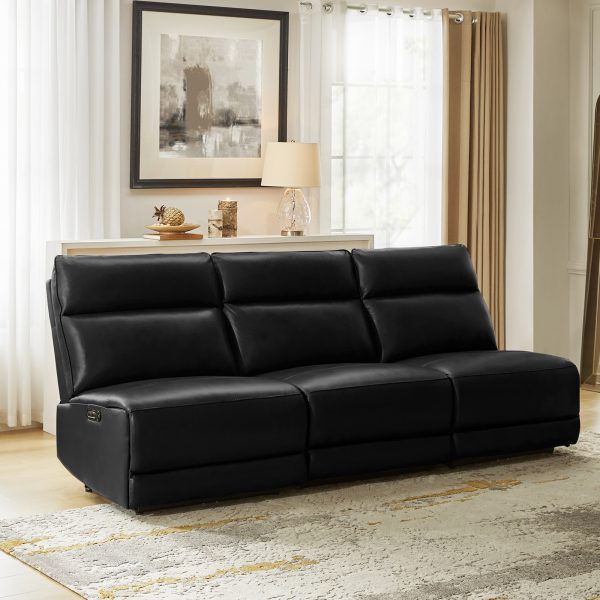 Genuine Black Leather Power Reclining Sectional with USB Ports 1