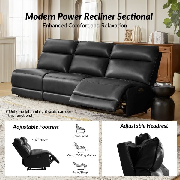 Genuine Black Leather Power Reclining Sectional with USB Ports 2
