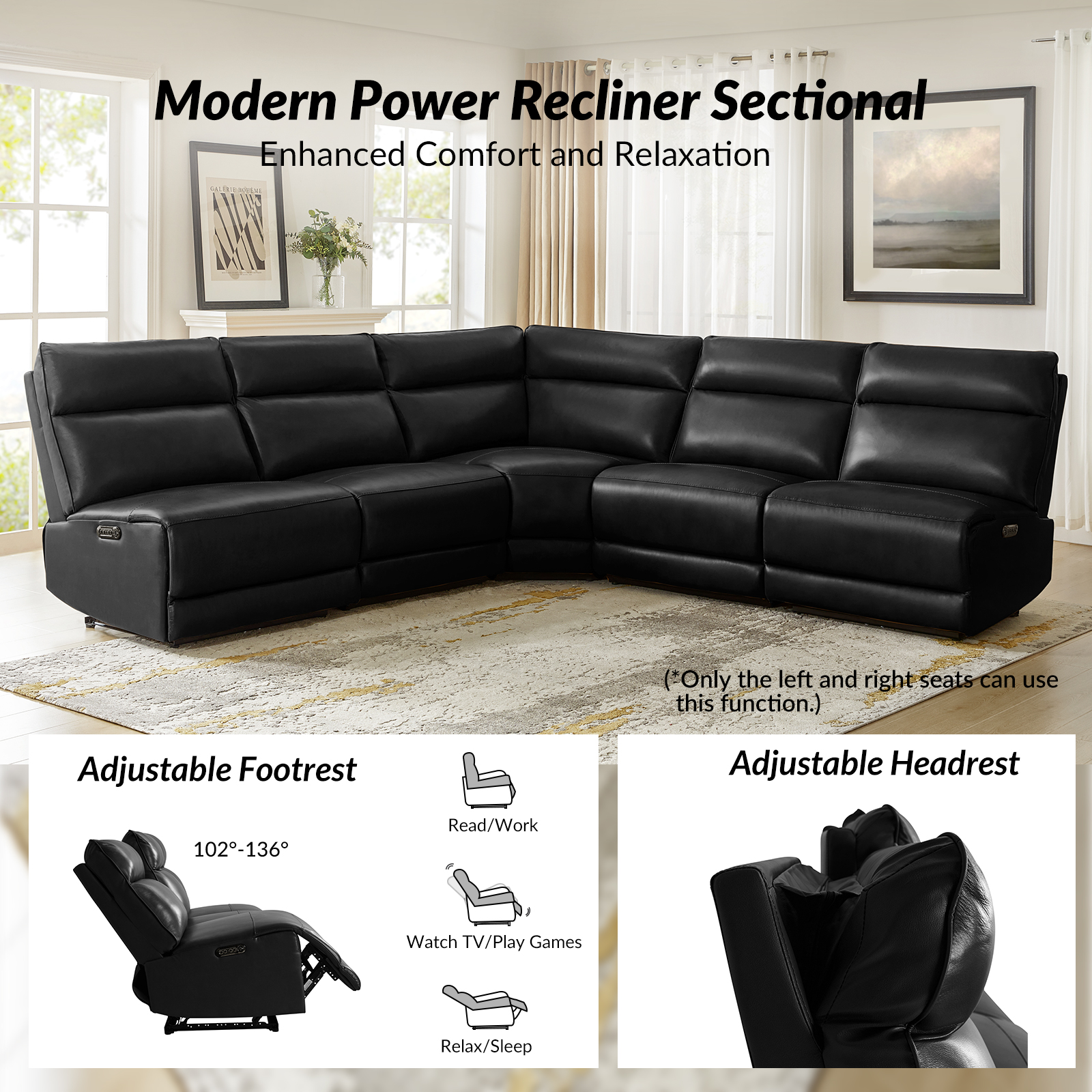 Genuine Leather Power Reclining Sectional with USB Charging 3 Genuine Leather Power Reclining Sectional with USB Charging - Image 3