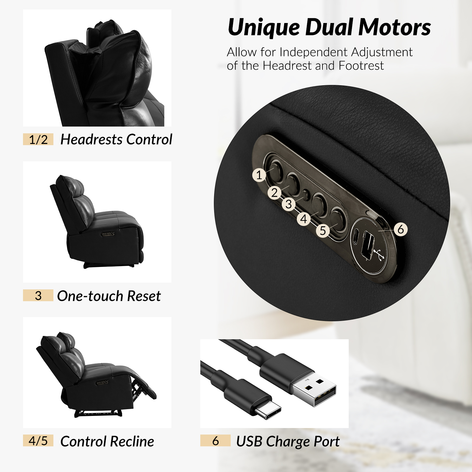 Genuine Leather Power Reclining Sectional with USB Charging 4 Genuine Leather Power Reclining Sectional with USB Charging - Image 4
