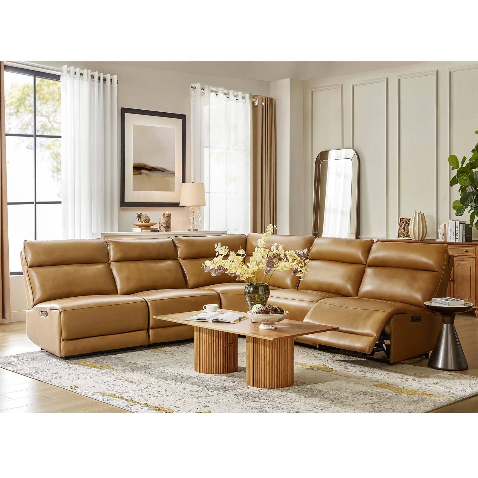 Genuine Leather Power Reclining Sectional with USB Ports 2 Genuine Leather Power Reclining Sectional with USB Ports - Image 2