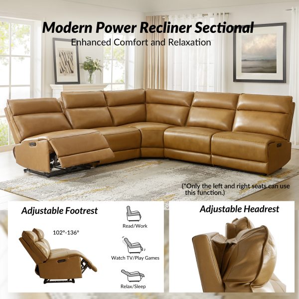 Genuine Leather Power Reclining Sectional with USB Ports 2