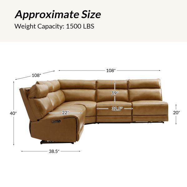Genuine Leather Power Reclining Sectional with USB Ports 4