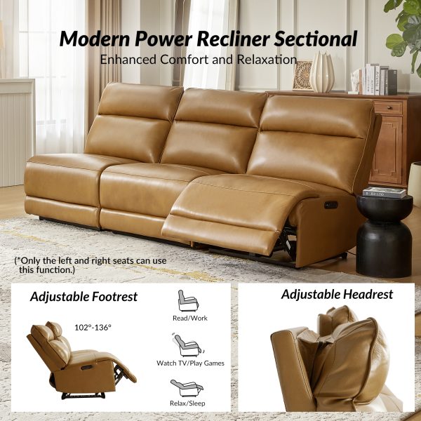 Genuine Leather Power Reclining USB Sectional 2