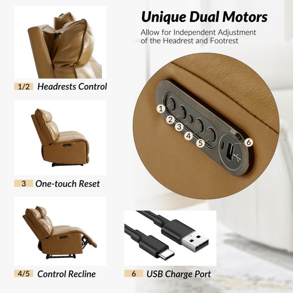 Genuine Leather Power Reclining USB Sectional 3