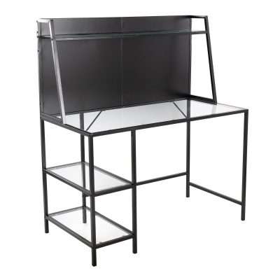 Geo Contemporary Black Metal and Glass Tiered Desk