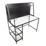 Geo Contemporary Black Metal and Glass Tiered Desk 14 Geo Contemporary Black Metal and Glass Tiered Desk