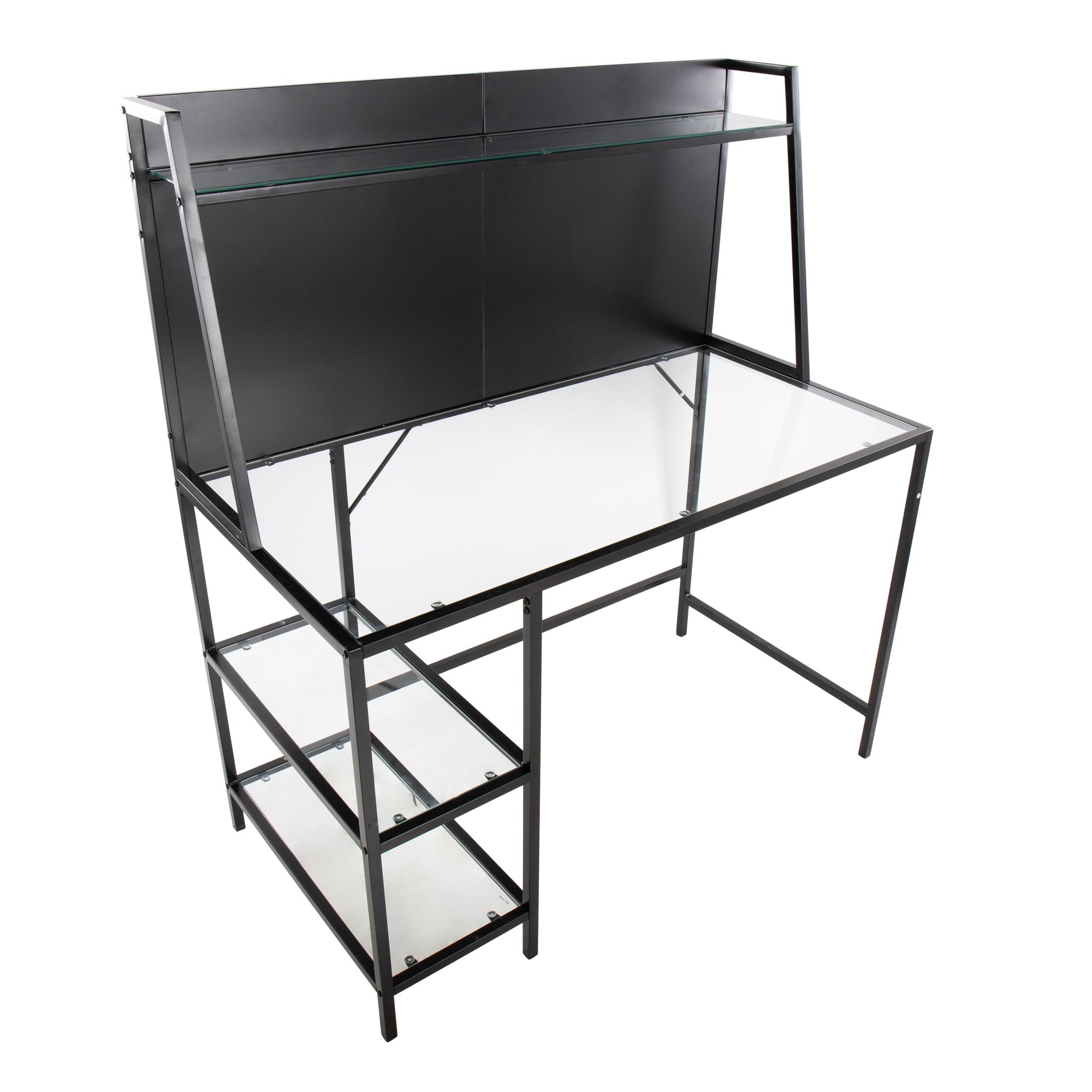 Geo Contemporary Black Metal and Glass Tiered Desk 6 Geo Contemporary Black Metal and Glass Tiered Desk - Image 6