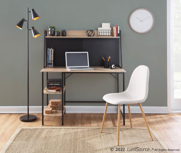 Geo Contemporary Black Steel and Natural Wood Shelf Desk 1