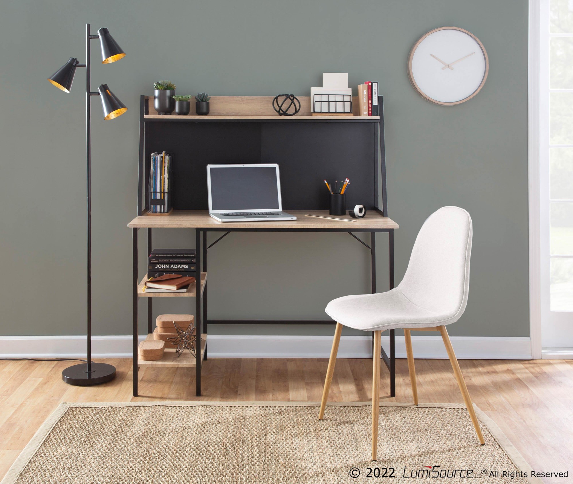 Geo Contemporary Black Steel and Natural Wood Shelf Desk 2 Geo Contemporary Black Steel and Natural Wood Shelf Desk - Image 2