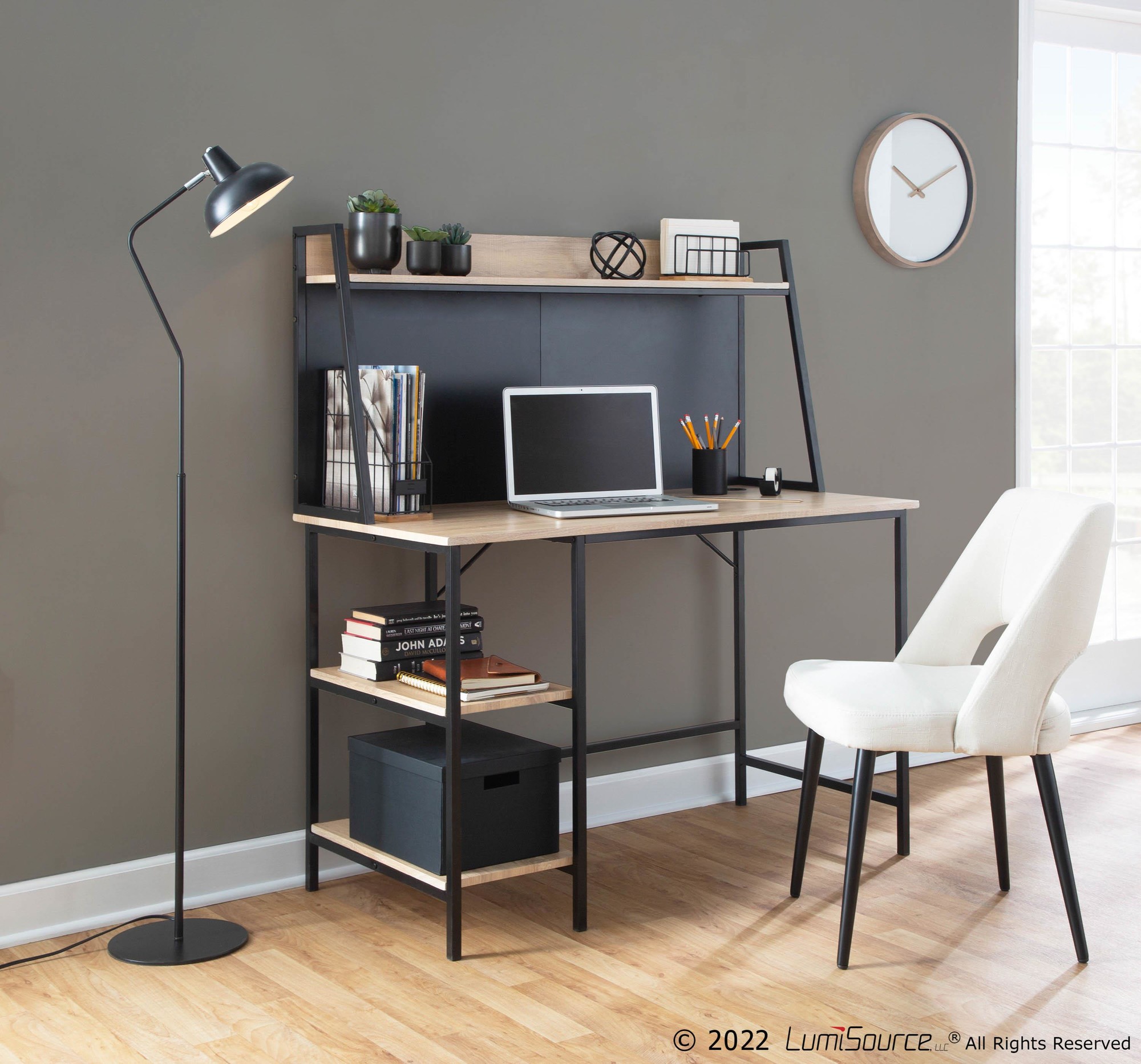 Geo Contemporary Black Steel and Natural Wood Shelf Desk 3 Geo Contemporary Black Steel and Natural Wood Shelf Desk - Image 3