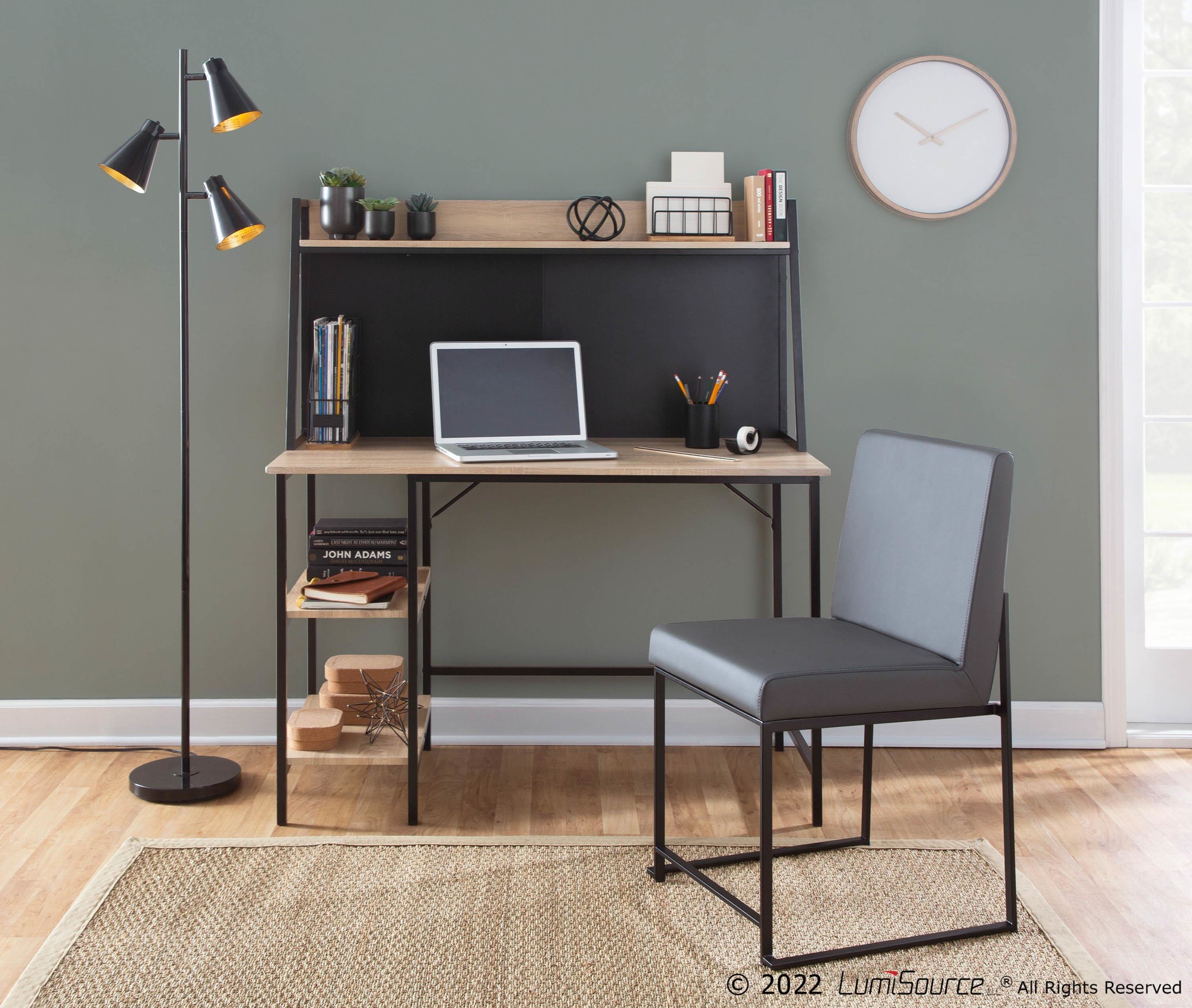Geo Contemporary Black Steel and Natural Wood Shelf Desk 4 Geo Contemporary Black Steel and Natural Wood Shelf Desk - Image 4