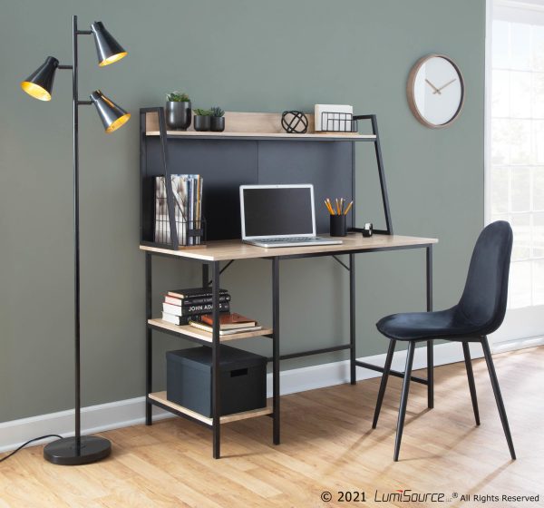 Geo Contemporary Black Steel and Natural Wood Shelf Desk 4