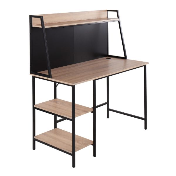 Geo Contemporary Black Steel and Natural Wood Shelf Desk 5