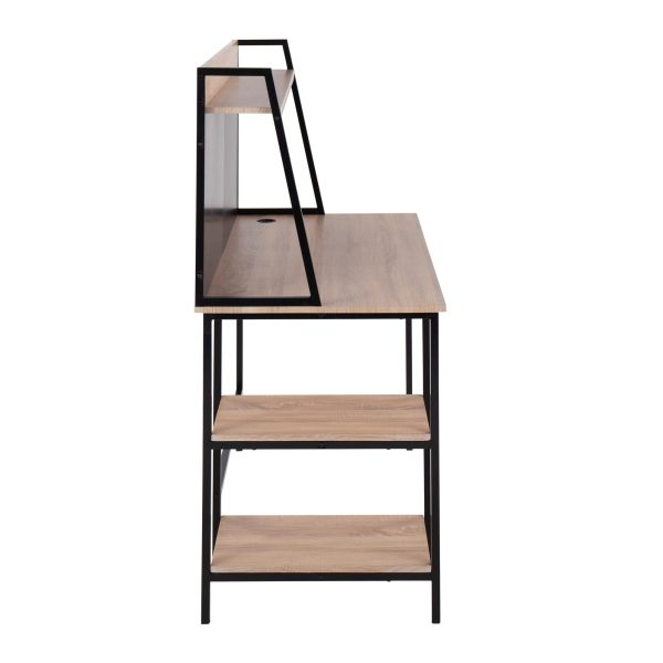Geo Contemporary Black Steel and Natural Wood Shelf Desk 6