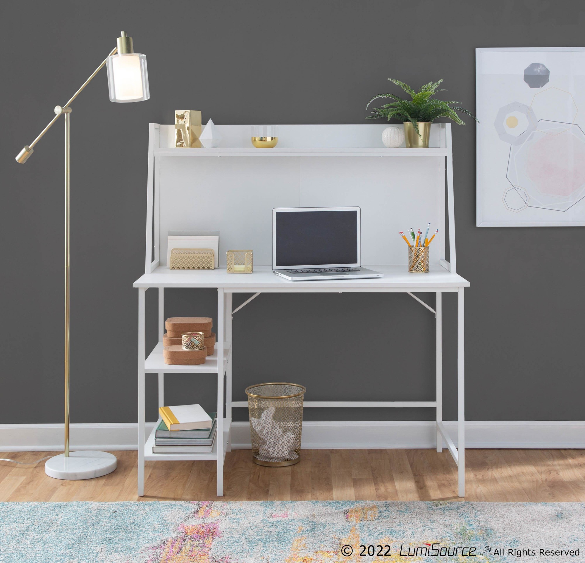 Geo Contemporary White Shelf Desk 1 Geo Contemporary White Shelf Desk