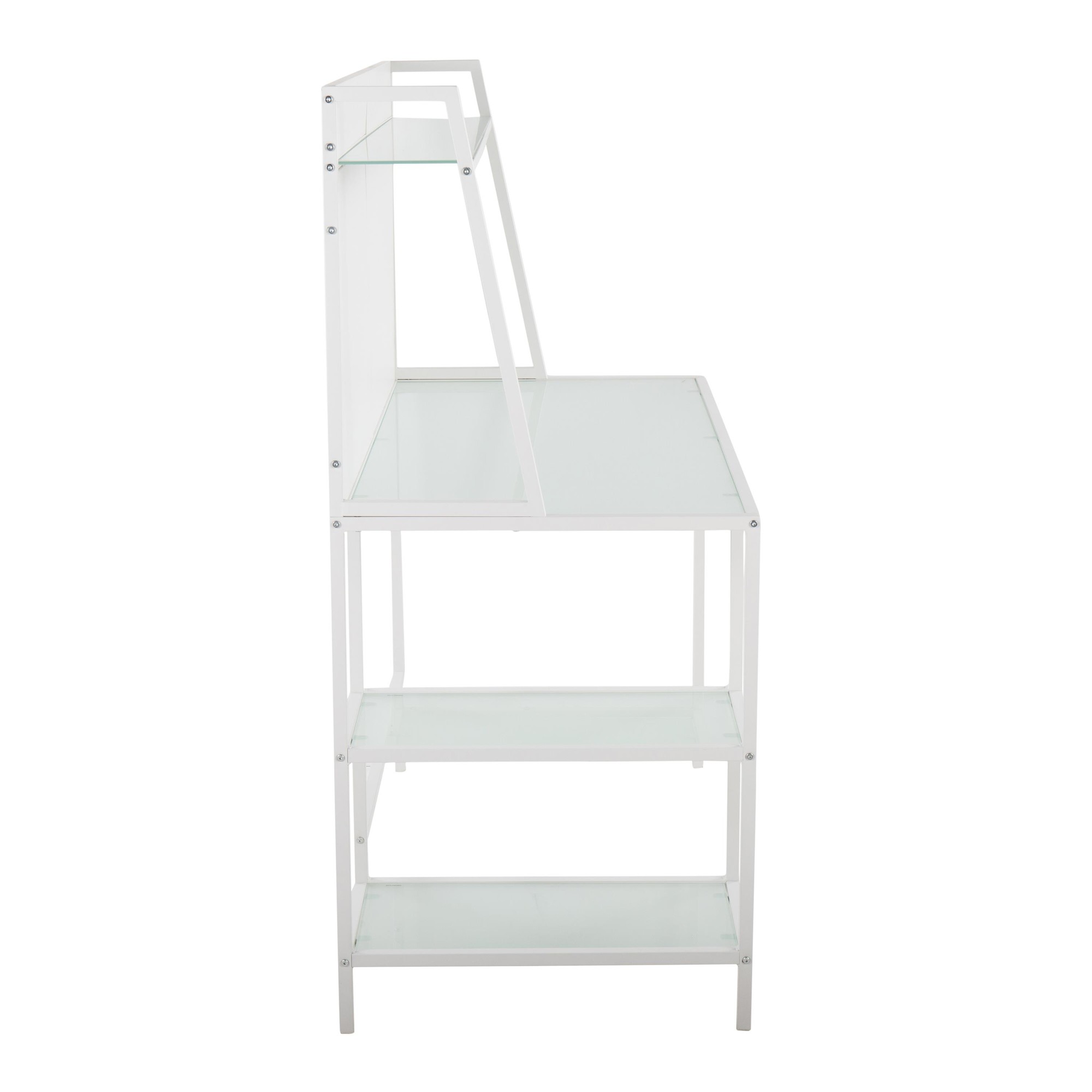 Geo White Contemporary Tiered Metal and Glass Desk 2 Geo White Contemporary Tiered Metal and Glass Desk - Image 2