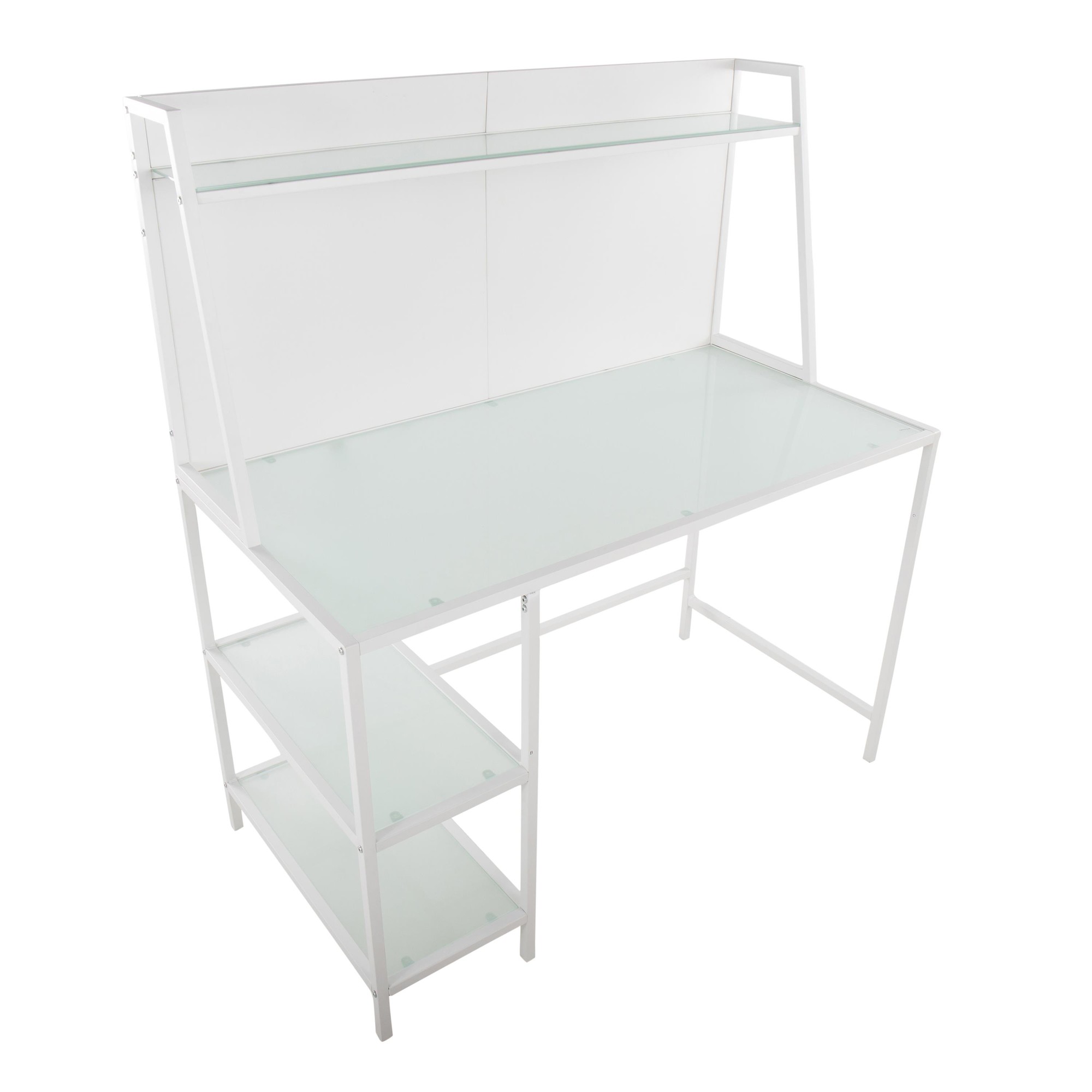 Geo White Contemporary Tiered Metal and Glass Desk 6 Geo White Contemporary Tiered Metal and Glass Desk - Image 6