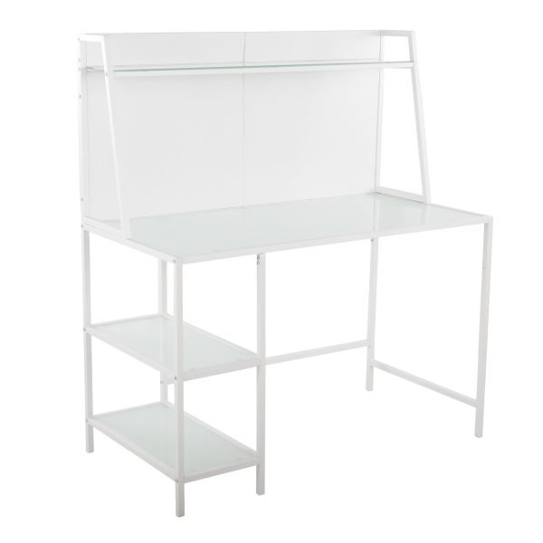 Geo White Contemporary Tiered Metal and Glass Desk