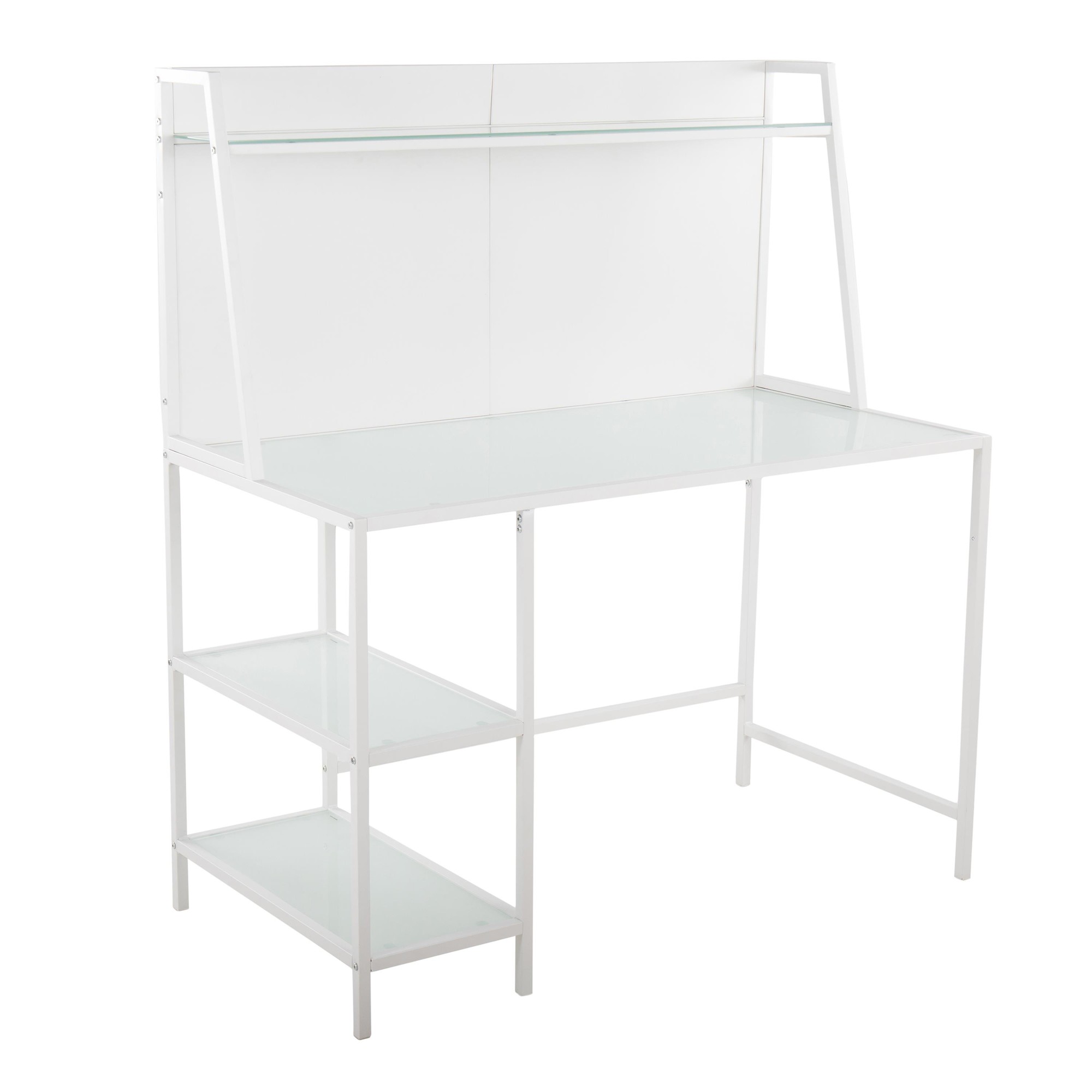 Geo White Contemporary Tiered Metal and Glass Desk 1 Geo White Contemporary Tiered Metal and Glass Desk