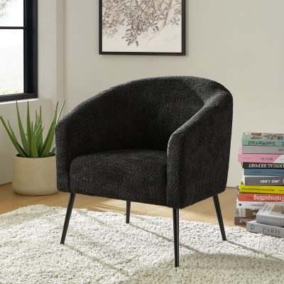 George Black Chenille Modern Barrel Accent Chair