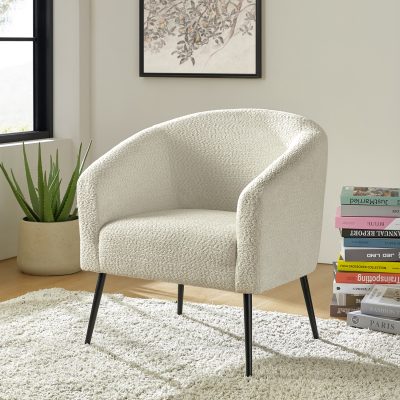 George Ivory Chenille Modern Barrel Accent Chair