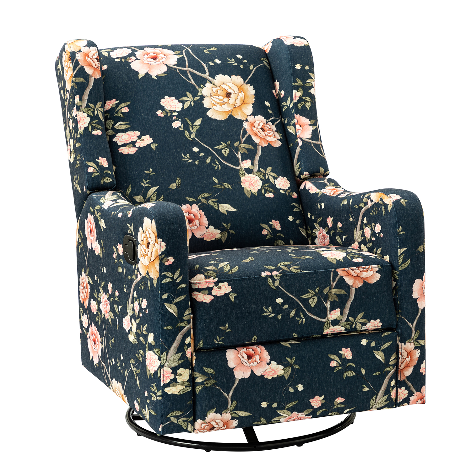 George Navy Print Linen Wingback Swivel Glider Recliner 2 George Navy Print Linen Wingback Swivel Glider Recliner - Image 2