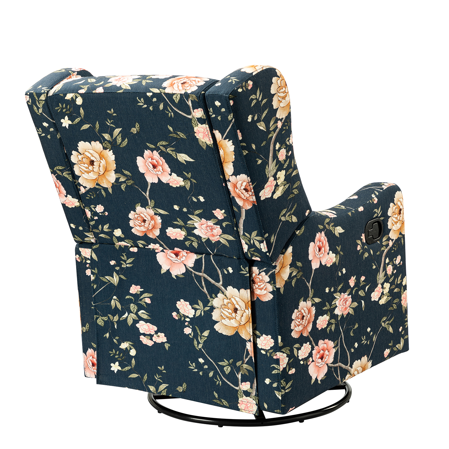George Navy Print Linen Wingback Swivel Glider Recliner 3 George Navy Print Linen Wingback Swivel Glider Recliner - Image 3