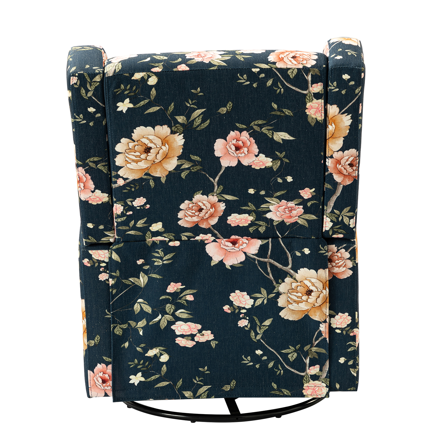 George Navy Print Linen Wingback Swivel Glider Recliner 4 George Navy Print Linen Wingback Swivel Glider Recliner - Image 4