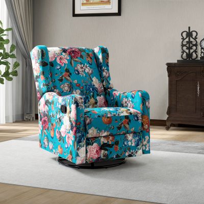 George Peacock Print Wingback Manual Swivel Glider Recliner