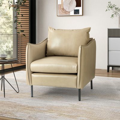Georges Beige Vegan Leather Modern Armchair