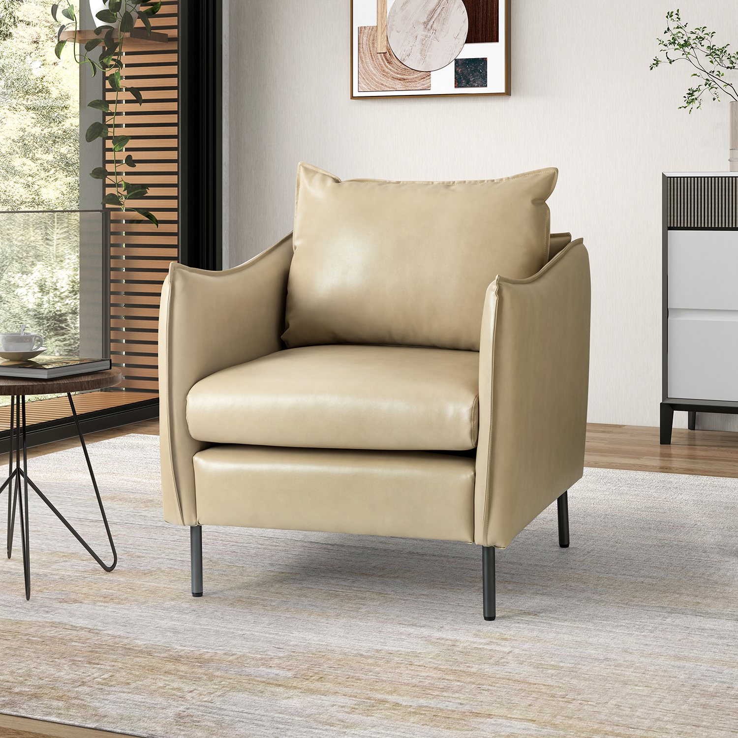 Georges Beige Vegan Leather Modern Armchair 1 Georges Beige Vegan Leather Modern Armchair