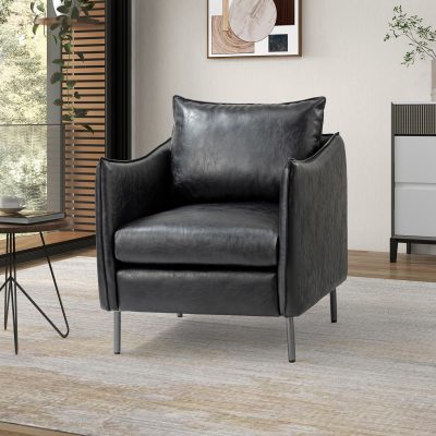 Georges Black Vegan Leather Modern Armchair