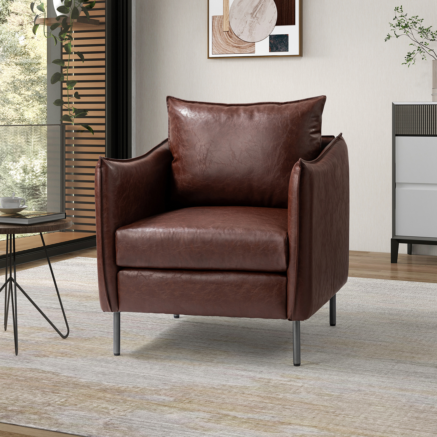 Georges Brown Vegan Leather Modern Armchair 1 Georges Brown Vegan Leather Modern Armchair