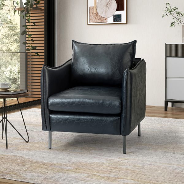 Georges Navy Vegan Leather Modern Armchair