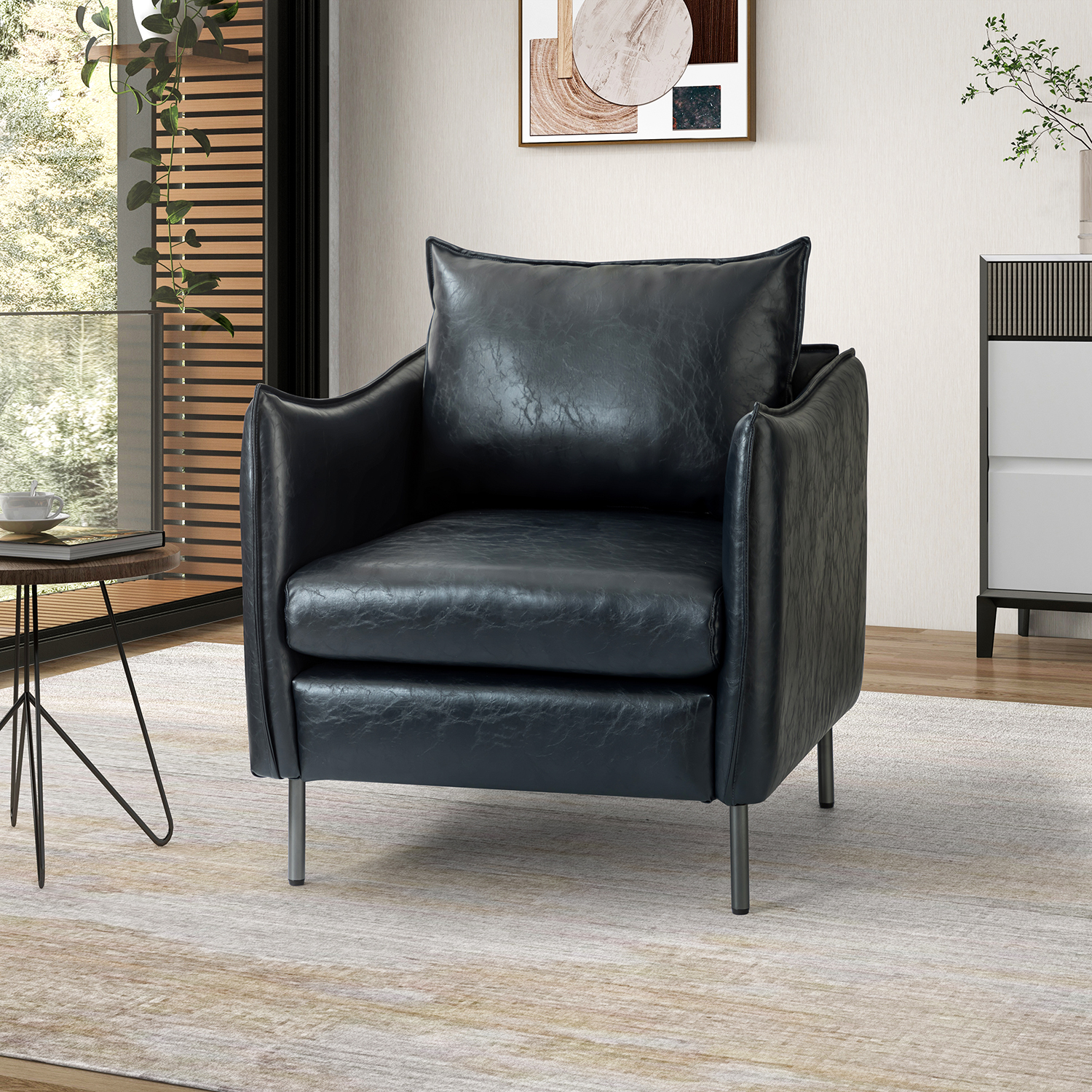 Georges Navy Vegan Leather Modern Armchair 1 Georges Navy Vegan Leather Modern Armchair