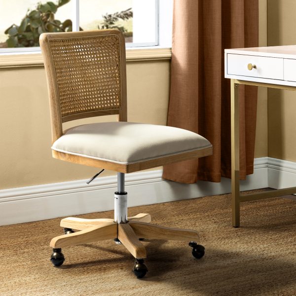 Georgia Beige Rattan Backrest Swivel Height Adjustable Office Chair