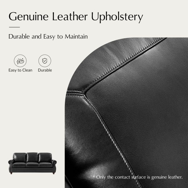 Gerardo Black Genuine Leather Rolled Arm Nailhead Sofa 2