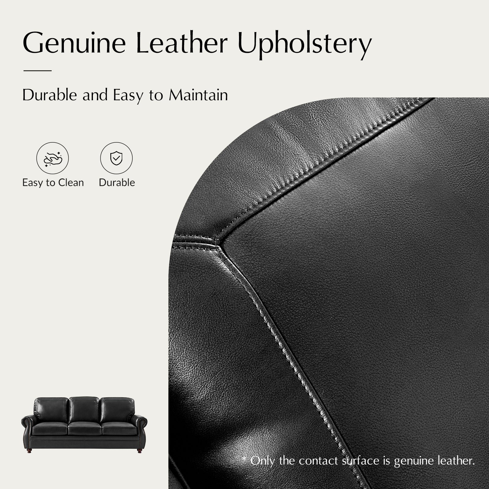 Gerardo Black Genuine Leather Rolled Arm Nailhead Sofa 3 Gerardo Black Genuine Leather Rolled Arm Nailhead Sofa - Image 3