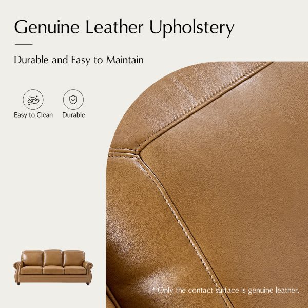 Gerardo Camel Leather Rolled Arm Nailhead Trim Sofa 2