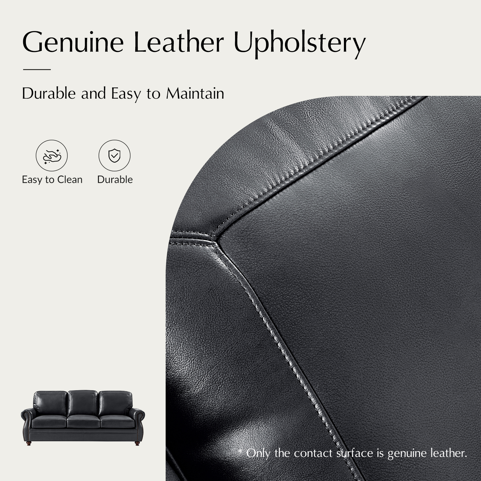 Gerardo Genuine Leather Rolled Arm Nailhead Trim Sofa 3 Gerardo Genuine Leather Rolled Arm Nailhead Trim Sofa - Image 3