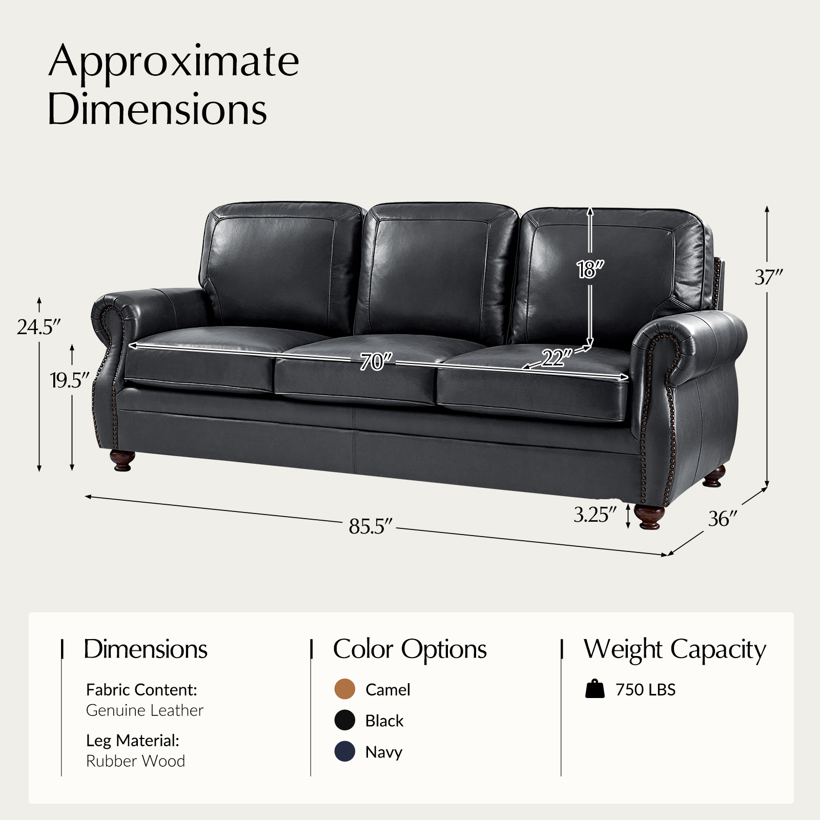 Gerardo Genuine Leather Rolled Arm Nailhead Trim Sofa 5 Gerardo Genuine Leather Rolled Arm Nailhead Trim Sofa - Image 5