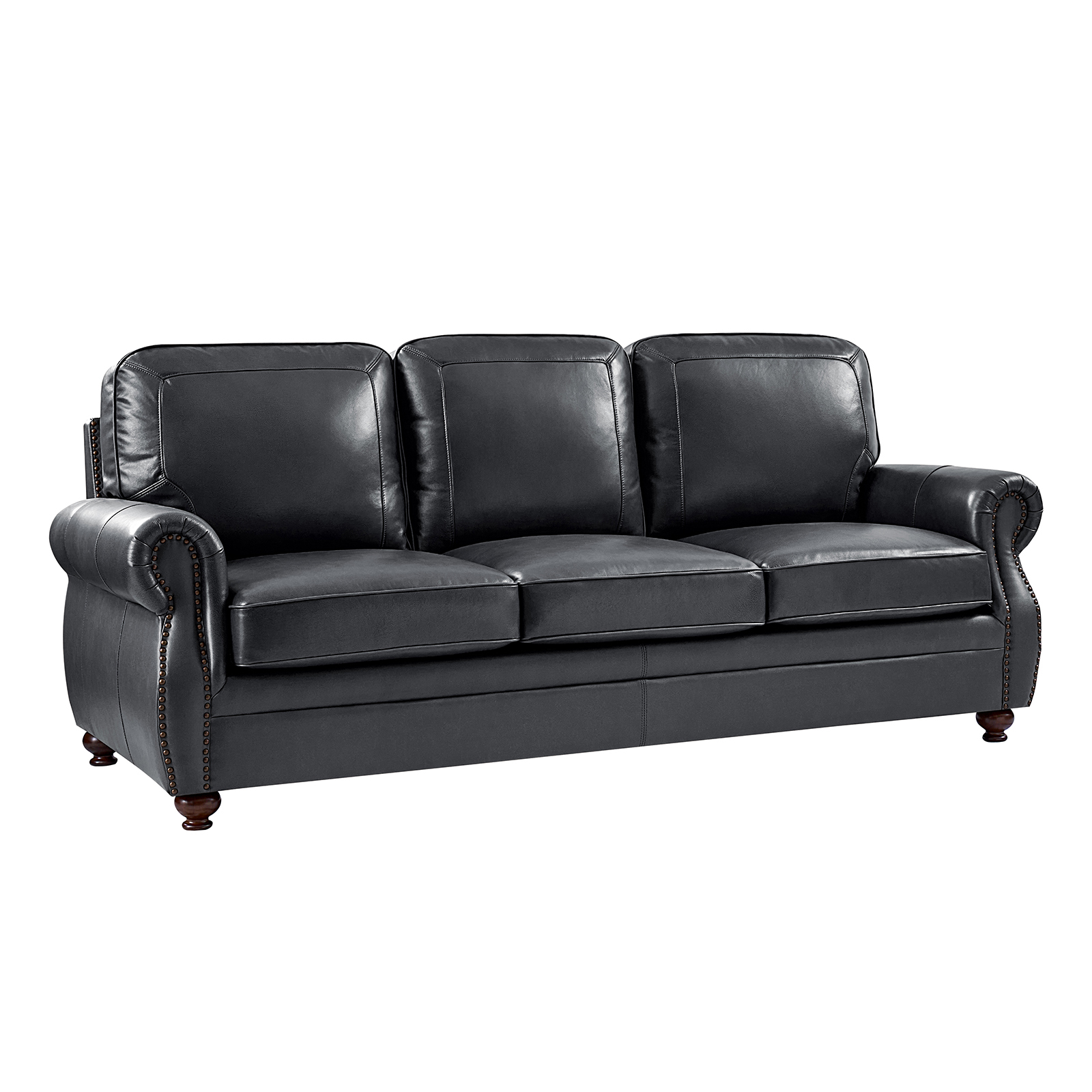 Gerardo Genuine Leather Rolled Arm Nailhead Trim Sofa 1 Gerardo Genuine Leather Rolled Arm Nailhead Trim Sofa