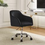 Gerhard Black Velvet Channel Tufted Ergonomic Swivel Office Chair 6 Gerhard Black Velvet Channel Tufted Ergonomic Swivel Office Chair