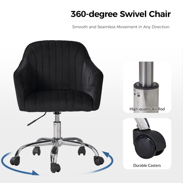 Gerhard Black Velvet Channel Tufted Ergonomic Swivel Office Chair 3