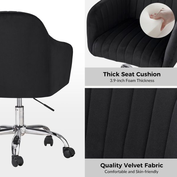 Gerhard Black Velvet Channel Tufted Ergonomic Swivel Office Chair 4